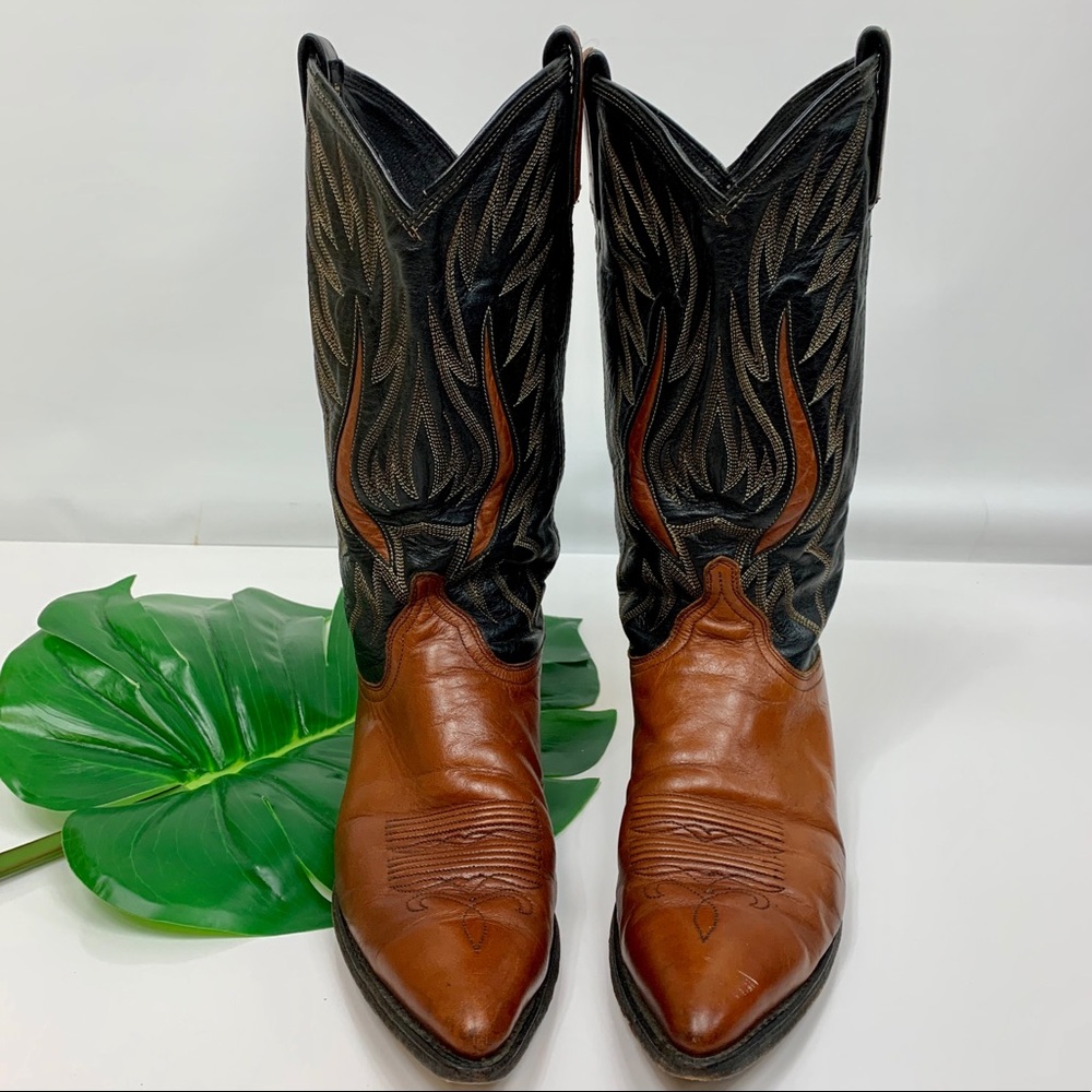 Dan Post Vintage Western Cowboy Boots Black Brown
